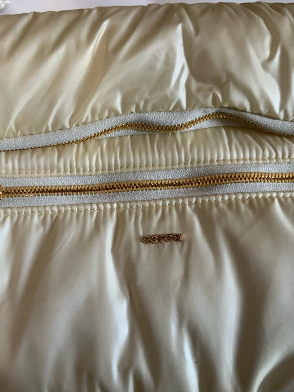 caraa Cream Puffer Crossbody Bag with Gold Hardware